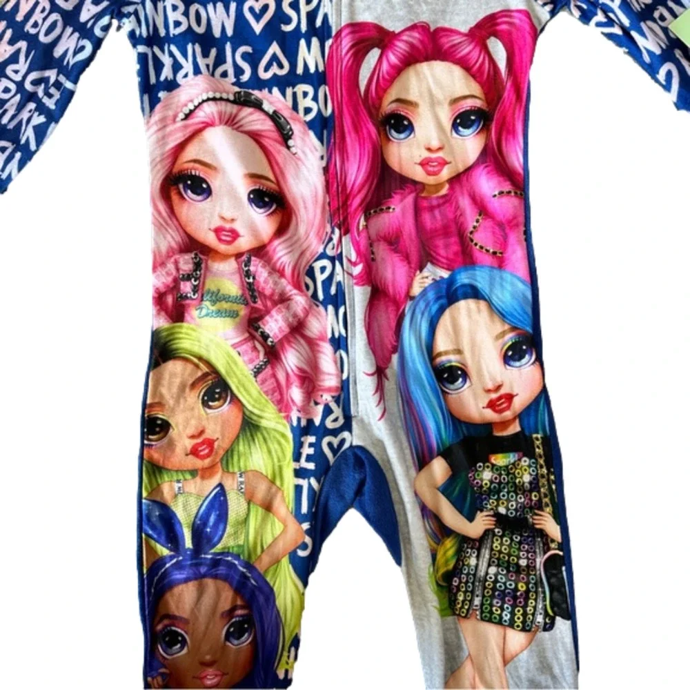 New Girl's Rainbow‎ High One Piece Zip Up Sleeper Pajamas size XS 4/5